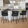 LUE BONA 360° Swivel Leather Bar Stools Set of 3, 26" Counter Height Barstools with Backs and Metal Legs, Rustic Upholstered Bar Chairs for Kitchen Island, Black