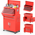 Greenvelly 8-Drawer Rolling Tool Chest, Assembled 2 in 1 Detachable Metal Tool Box with Wheels, Lockable Steel Tool Cart with Drawer Liners & Side Hooks for Garage, Workshop, Repair Room (Red)