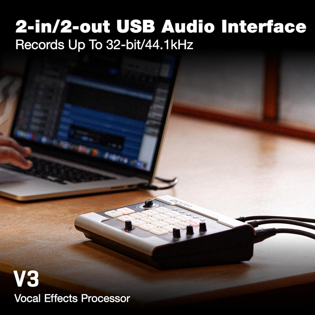 Zoom V3 Vocal Processor for Streaming & Live Performance with Harmony, Pitch Correction, Reverb & Delay, 16 Studio Effects, Battery Powered