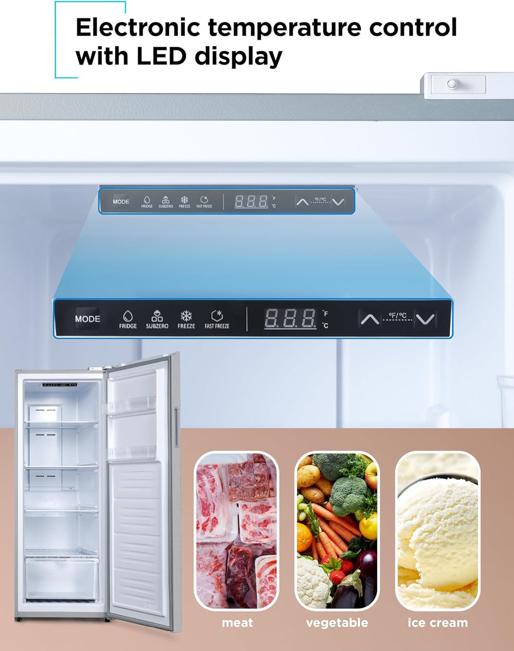 BLACK+DECKER 11 Cu. Ft. Convertible Freezer Refrigerator, Upright Freezer with Glass Shelves, Reversible Door, ENERGY STAR rated, Frost Free, BUC1100XS, Stainless Look