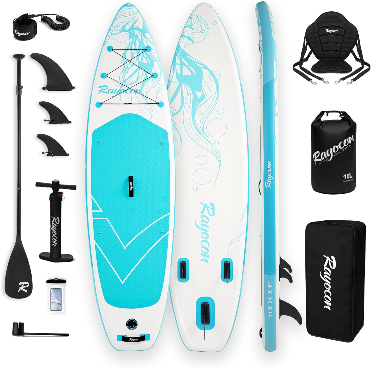 Inflatable Stand Up Paddle Board 11'×34" Extra Wide SUP, Ultra-Stable for Adults & Dog, 450lbs, Dual Chamber Pump, Fiberglass Paddle, Military Grade Dual Layer