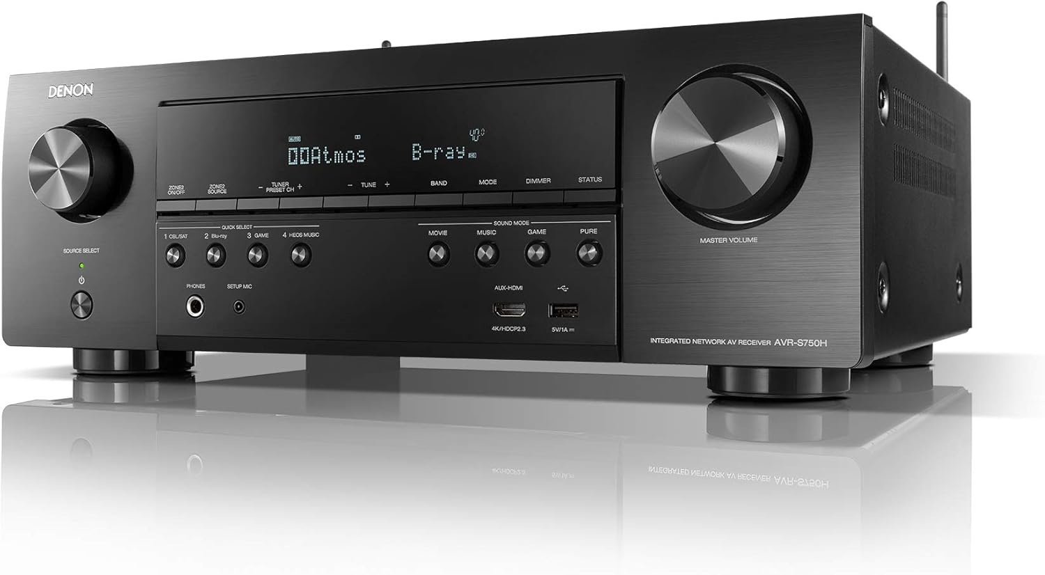 Denon AVR-S750H Receiver, 7.2 Channel (165W x 7) - 4K Ultra HD Home Theater (2019) | Music Streaming | New - eARC, 3D Dolby Surround Sound (Atmos, DTS/Virtual Height Elevation) | Alexa + HEOS