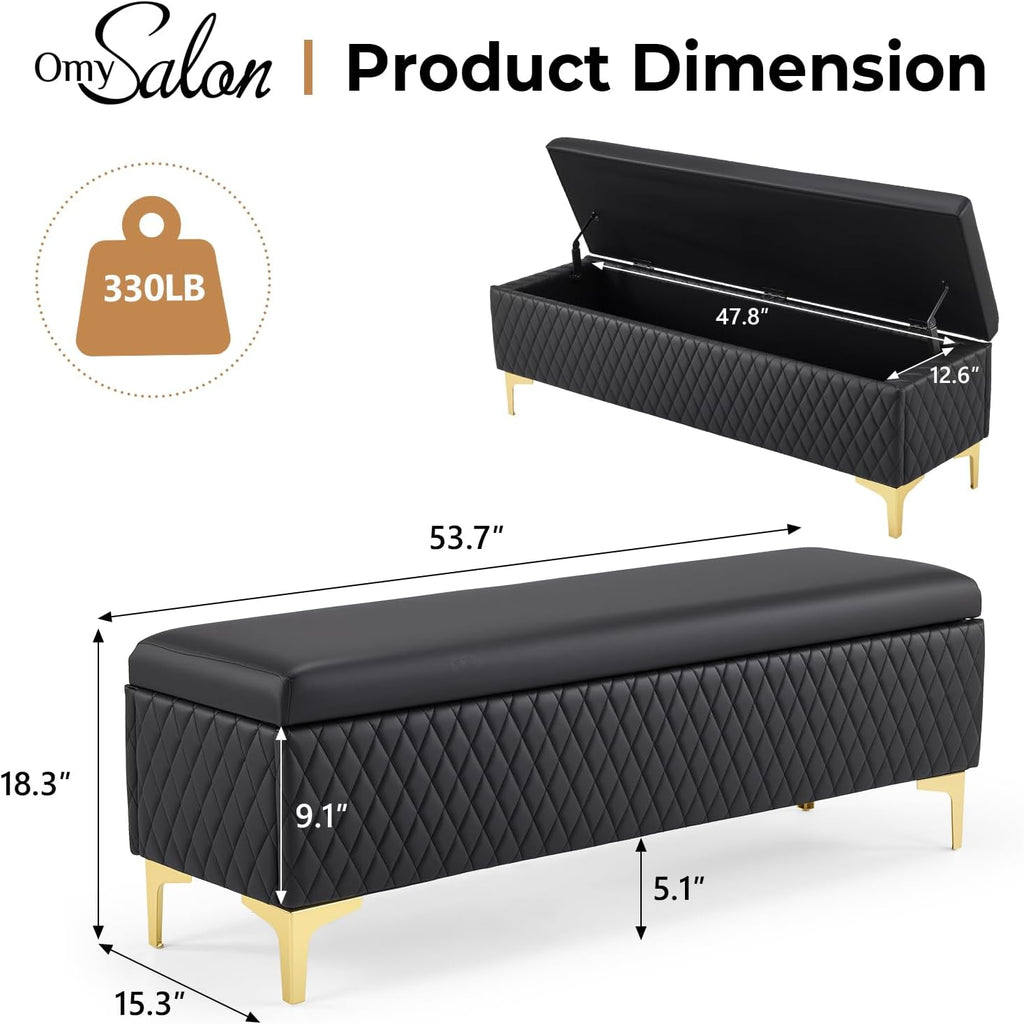 OmySalon Waiting Room Bench with Storage, Faux Leather Office Guest Chair Lobby Seating, Reception Furniture for Small Salon Barbershop Conference Business
