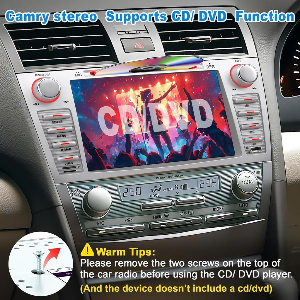 8-Inch Touch Screen Car Stereo with CD/DVD Player for Toyota Camry 2006-2011(Without J-B-L Sound System), Support Bluetooth 5.2, CarPlay/Android Auto, Backup Camera, FM/AM Radio, AUX Input.