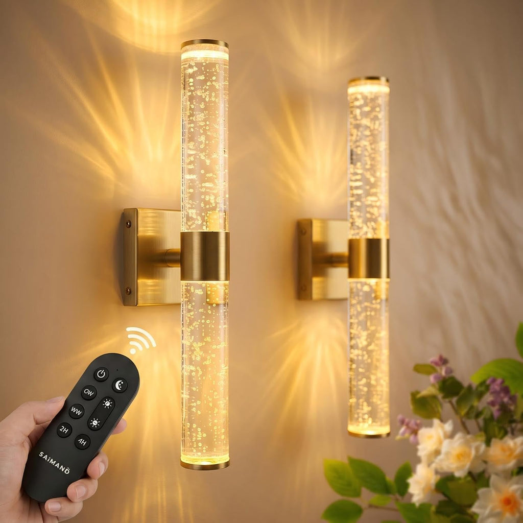 Wall Sconces Set of Two,Guwikou Battery Operated Wall Sconce with 16000mAh Large Capacity,Smart Auto-Off,Rechargeable Wall Lights with 30ft Control rang for Bedroom, Living Room,Bathroom,15.8- Inch