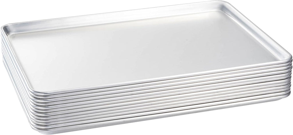 Tiger Chef Full Size 18 x 26 inch Aluminum Sheet Pan Commercial Bakery Equipment Cake Pans 19 Gauge 12 Pack