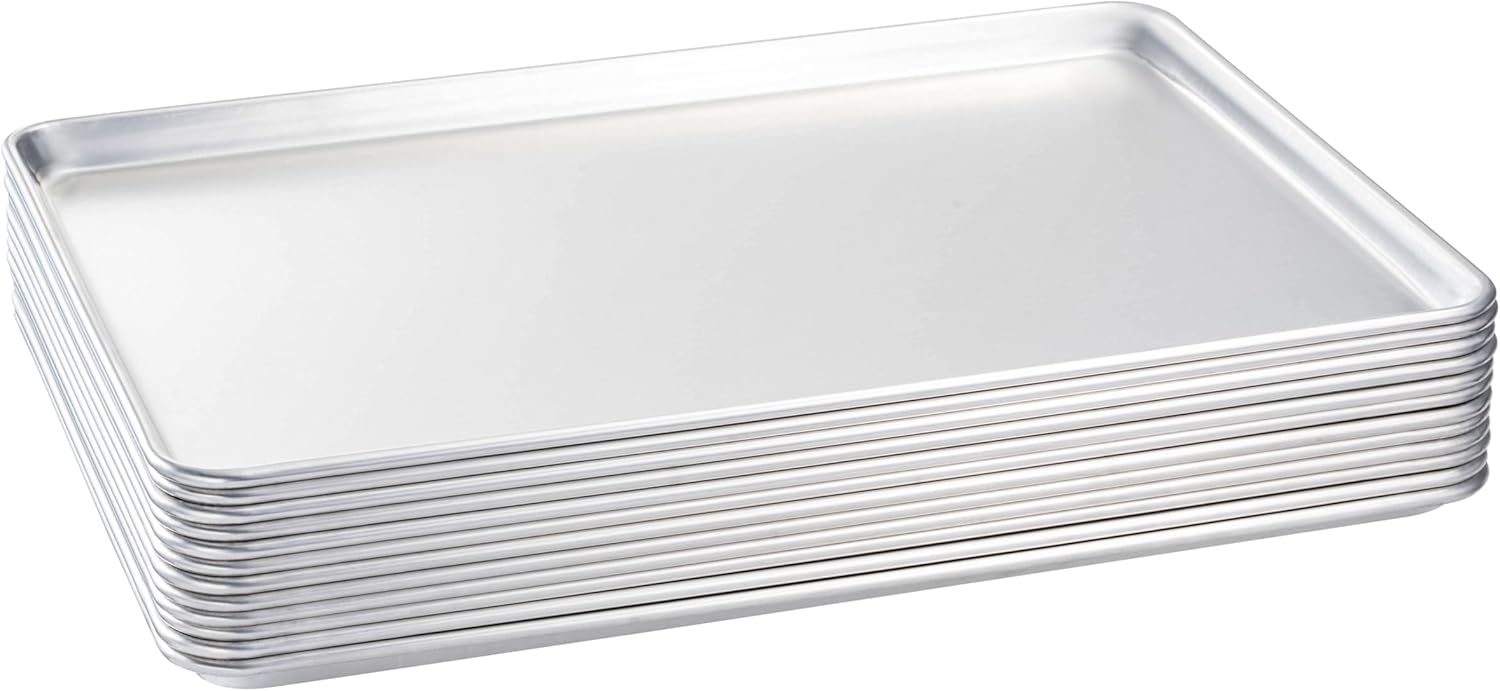 Tiger Chef Full Size 18 x 26 inch Aluminum Sheet Pan Commercial Bakery Equipment Cake Pans 19 Gauge 12 Pack