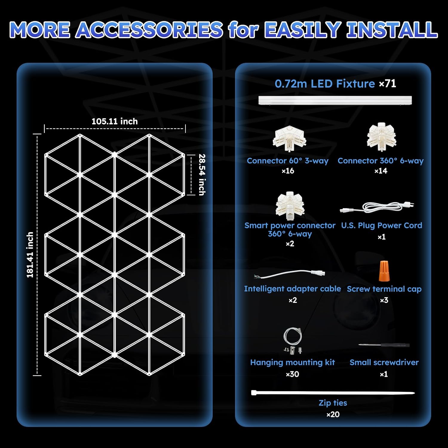 Triangle LED Garage Light - 71 Pack Hexagonal Lights, 710W 78100LM Super Bright Garage Ceiling Lights, Larger Size Honeycomb Light for Warehouse Workshop Gym Basement Car Care Wash Room