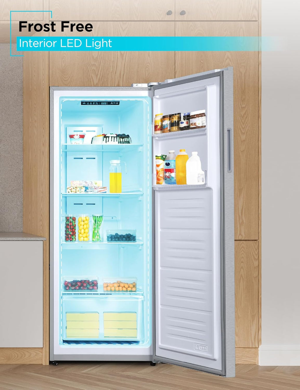 BLACK+DECKER 11 Cu. Ft. Convertible Freezer Refrigerator, Upright Freezer with Glass Shelves, Reversible Door, ENERGY STAR rated, Frost Free, BUC1100XS, Stainless Look