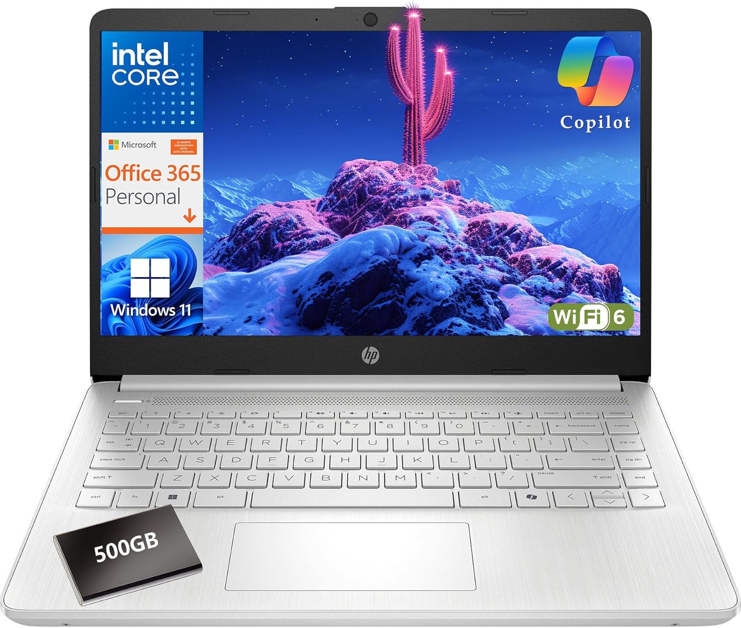 HP 2026 Ultrabook Laptop for Students & Home, Microsoft Office 365 with Copliot AI, 16GB RAM, 128GB Storage + 500GB EXT HDD, Quad-Cores Intel Processor, Windows 11, Lightweight, Long battery life