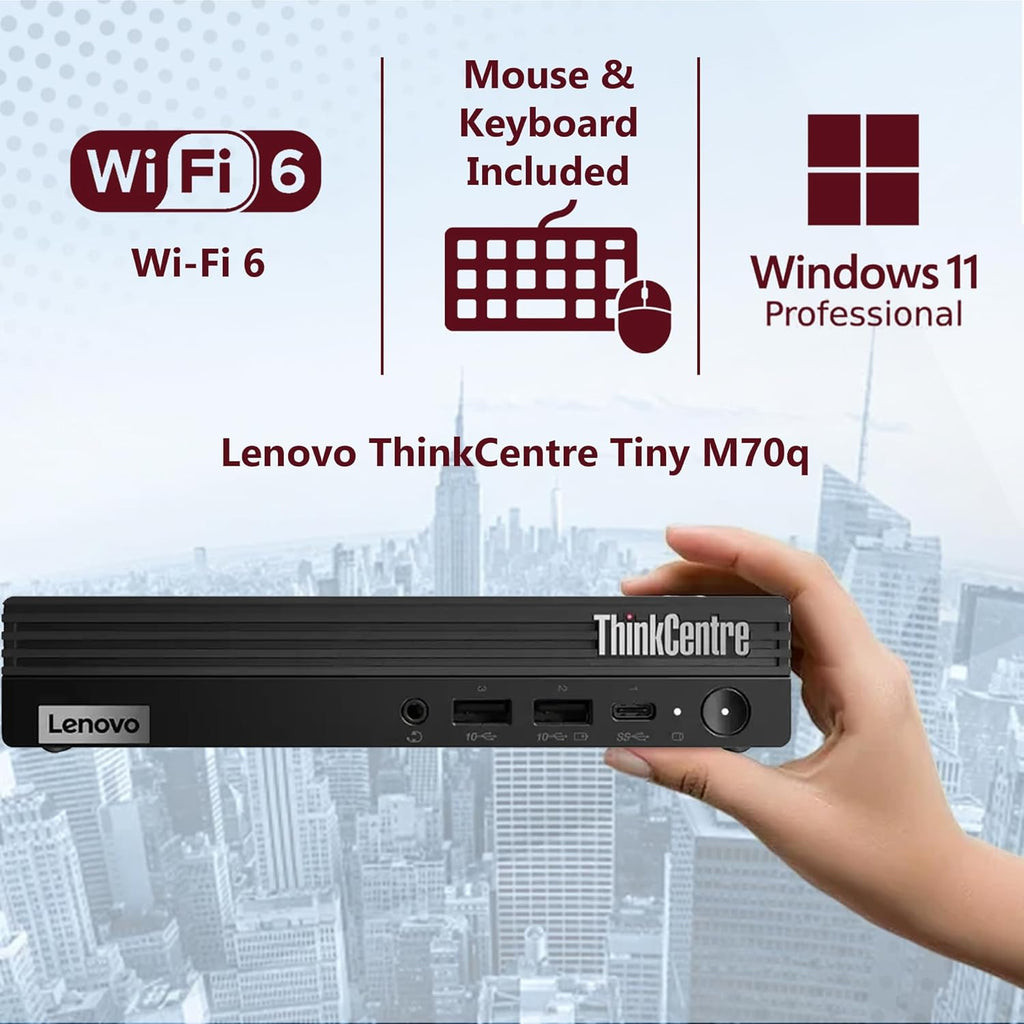 Lenovo ThinkCentre Tiny M70q Intel 10-Core i5-14400T (Beat i7-13700T), 16GB DDR5 RAM, 256GB NVMe SSD, WiFi 6, Bluetooth, RJ-45, DP Port, HDMI, Win 11 Pro, AI Business Desktop, 3 Yr Wty