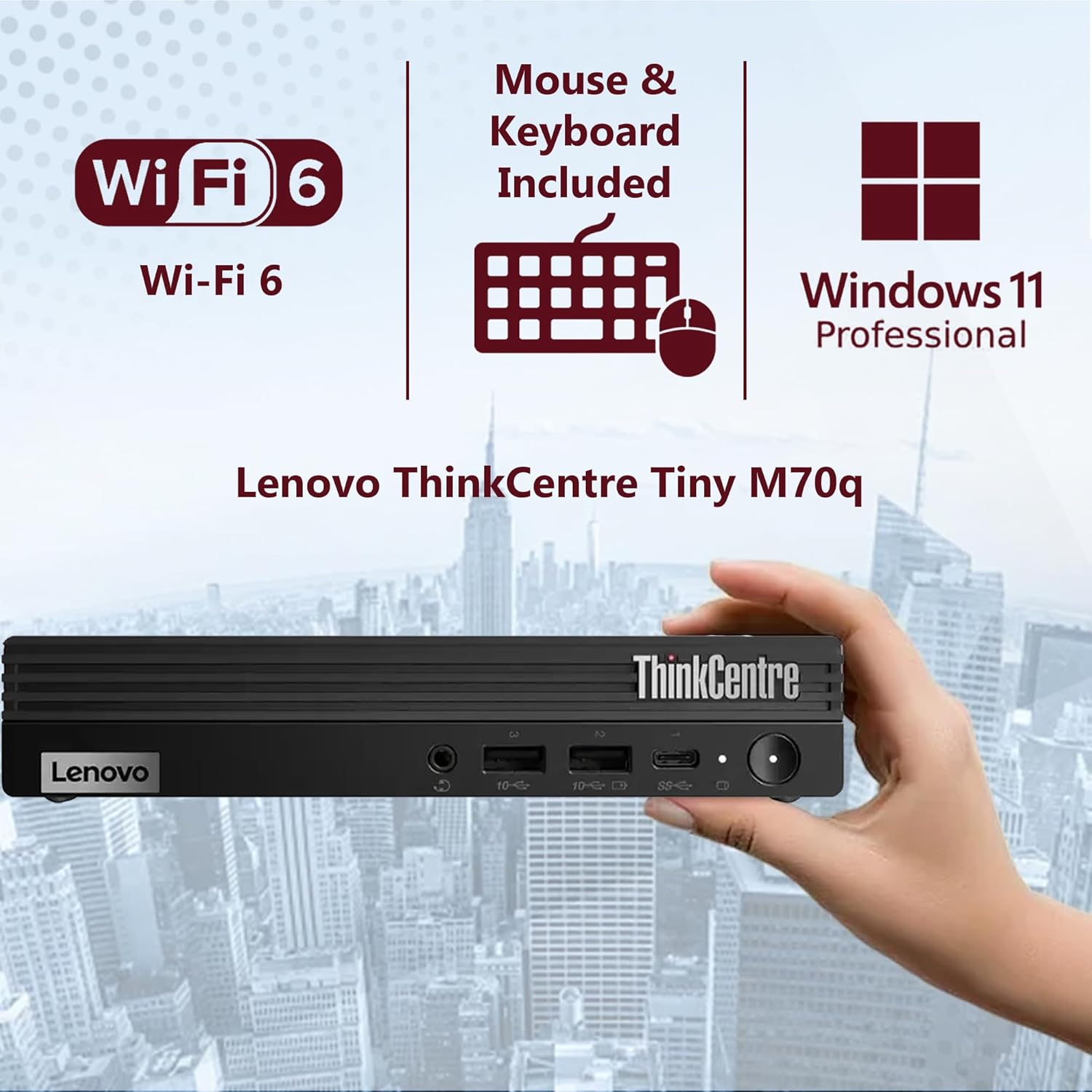 Lenovo ThinkCentre Tiny M70q Intel 10-Core i5-14400T (Beat i7-13700T), 16GB DDR5 RAM, 256GB NVMe SSD, WiFi 6, Bluetooth, RJ-45, DP Port, HDMI, Win 11 Pro, AI Business Desktop, 3 Yr Wty
