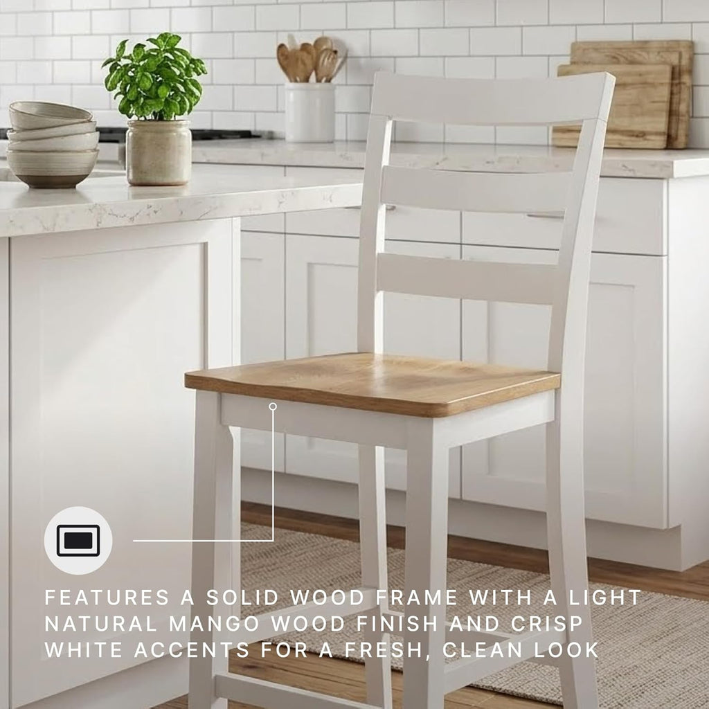 Signature Design by Ashley Gesthaven Solid Wood Frame Counter Height Barstool, Set of 2, White/Natural