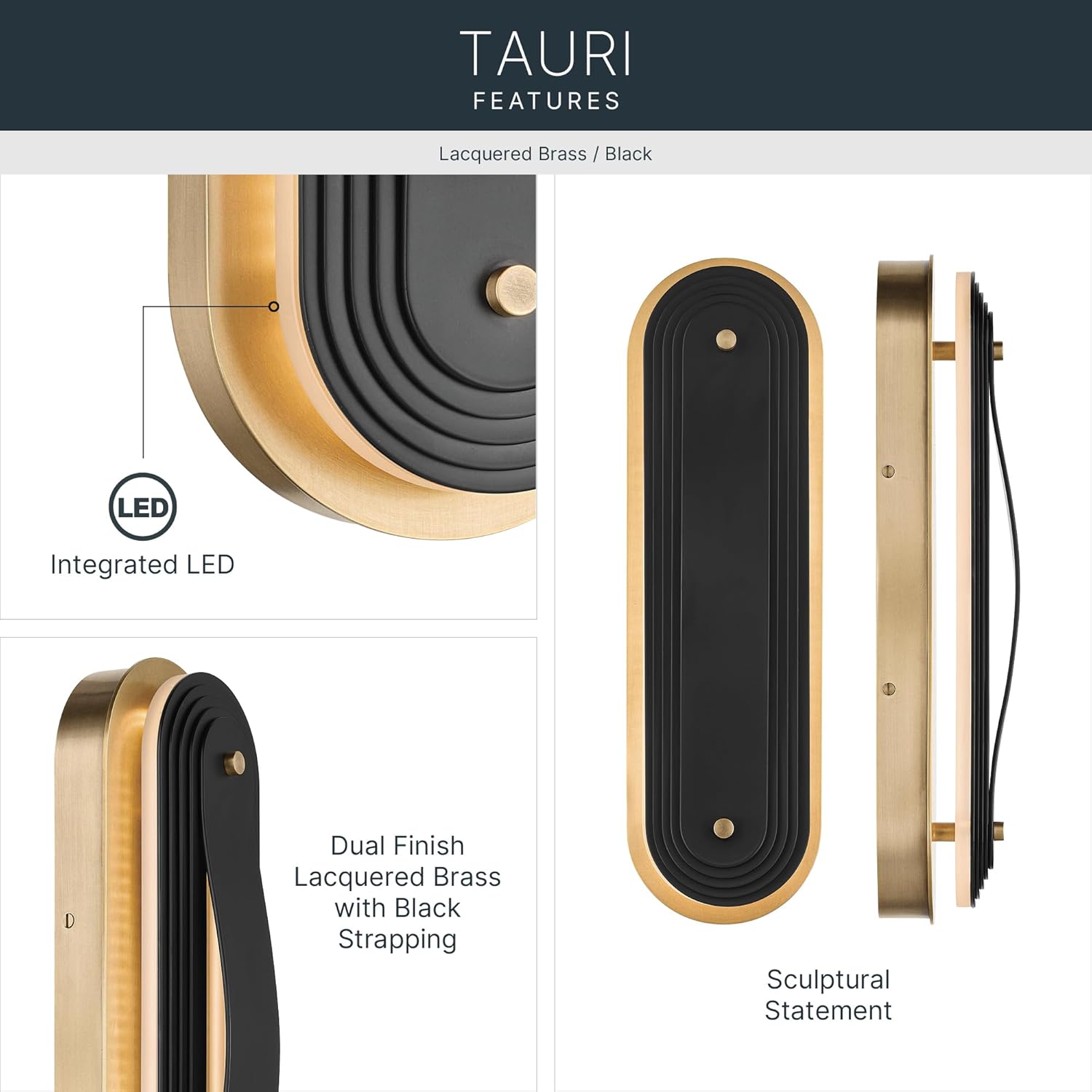 Kichler Tauri 17.5 Inch Modern Medium LED Sconce Wall Light, in Lacquered Brass, Wall Mount Vertically or Horizontally, (17.5" H x 5.25" W), 52810LBRLED