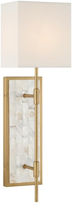 Savoy House 9-6512-1-322 Eastover Mid-Century Modern Traditional Vintage White Fabric Wall Sconce, 1-Light 60 Watt, 22" H x 7" W, Warm Brass