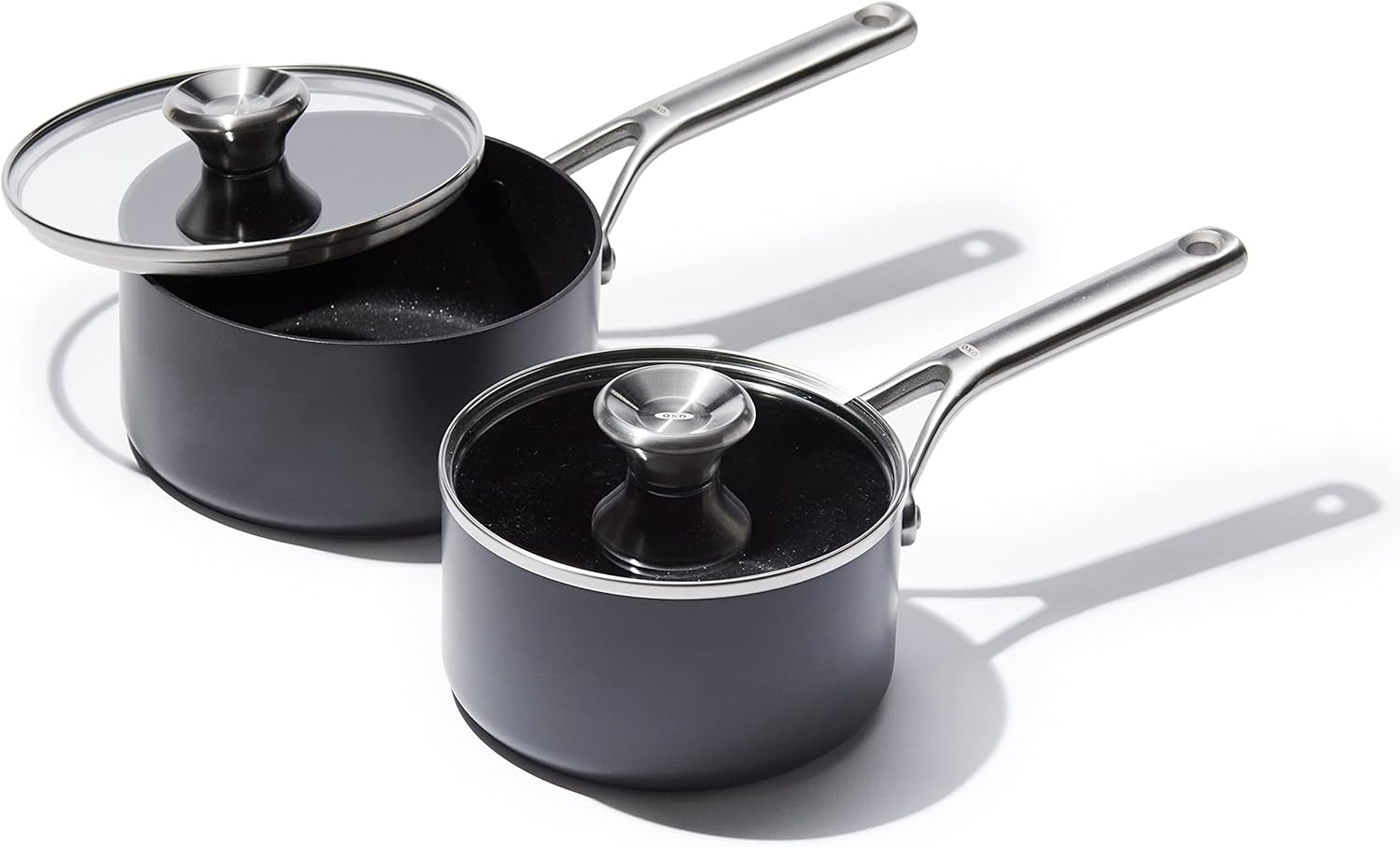OXO Professional 1.7QT and 2.3QT Saucepan Pot Set with Lids Hard Anodized Ceramic Nonstick Cookware PFAS-Free Induction Suitable Stainless Steel Diamond Reinforced Coating Dishwasher/ Oven Safe Black