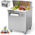 GarveeHome Commercial Refrigerator, 28" Undercounter Worktop Refrigerator,7.4 cu. ft W Single Door Thick Stainless Steel Refrigerator Sandwich Salad Prep Station Cooling with Cutting Board and 8 Pans