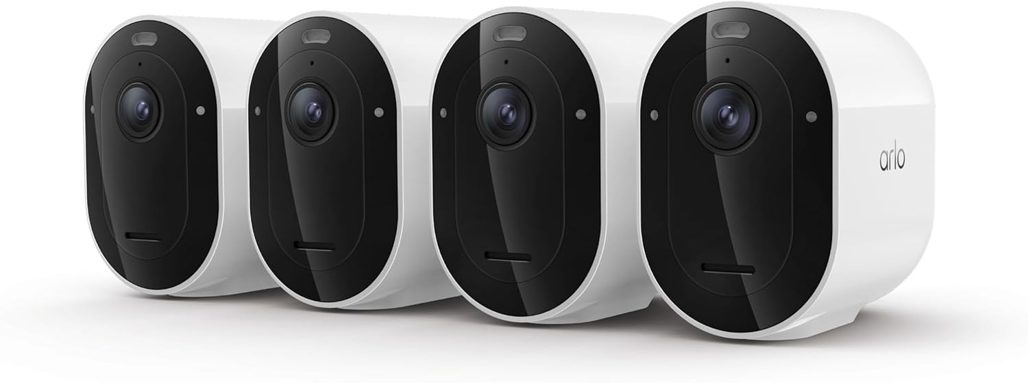 Arlo Pro Security Camera 2K HDR (6th Gen, 2025 Release) - Wireless Outdoor Camera, Rechargeable Removeable Battery, Emergency Response, 1-Month Trial of Secure Plan, 4 Cam, White, Motion Alert