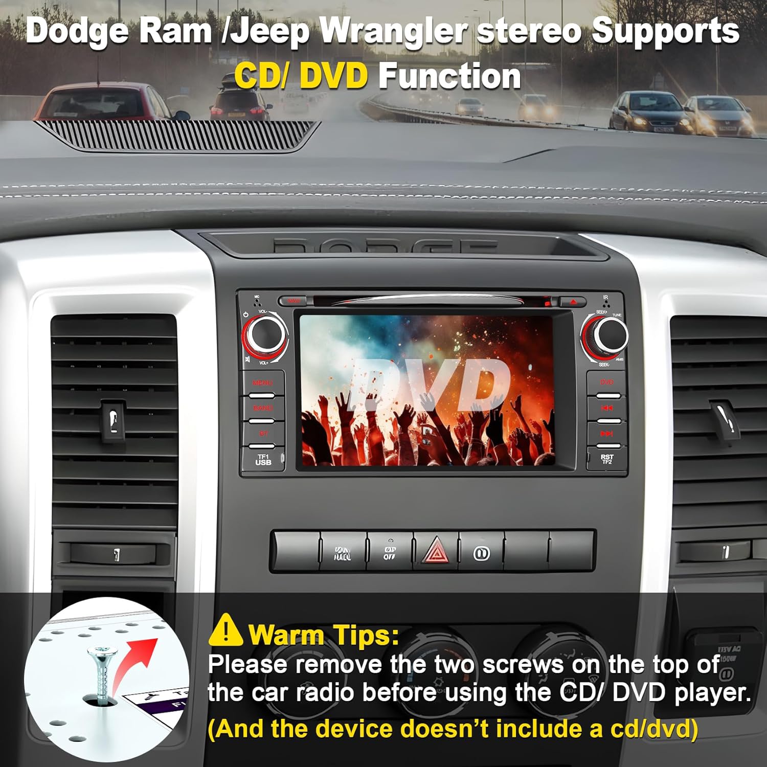 Car Radio Stereo with CD/DVD Player for Dodge Challenger&Avenger(2008-2014), for Dodge RAM 1500 2500 3500 (2009-2012),7 Inch Head Unit with CarPlay & Android Auto,Bluetooth & Mirror Link