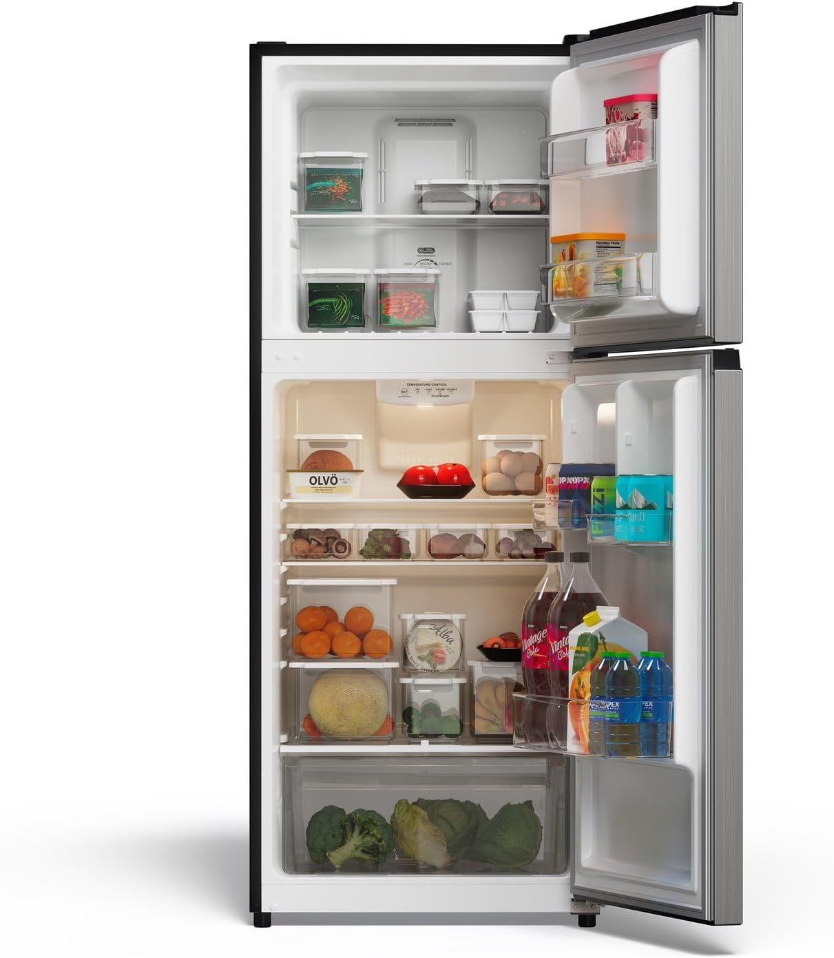 TCL 10.1 Cu Ft Double Door Refrigerator with Freezer in Silver, Frost Free Energy Efficient Fridge for Dorm, Apartment, Kitchen, Garage & Office