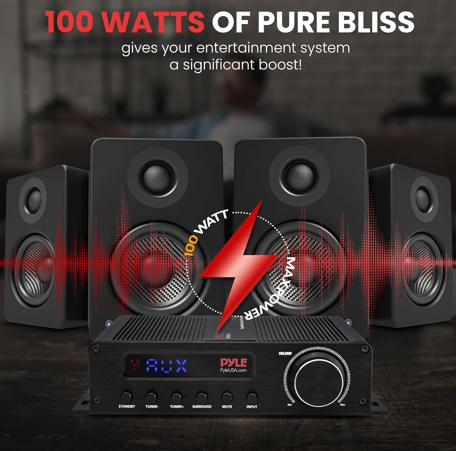Pyle 100W 5 Channel Audio Amplifier - Wireless Bluetooth Home Theater Power Stereo Receiver with Surround Sound w/HDMI, AUX, FM Antenna, Subwoofer Speaker Input, 12V Adapter - PFA540BT.6