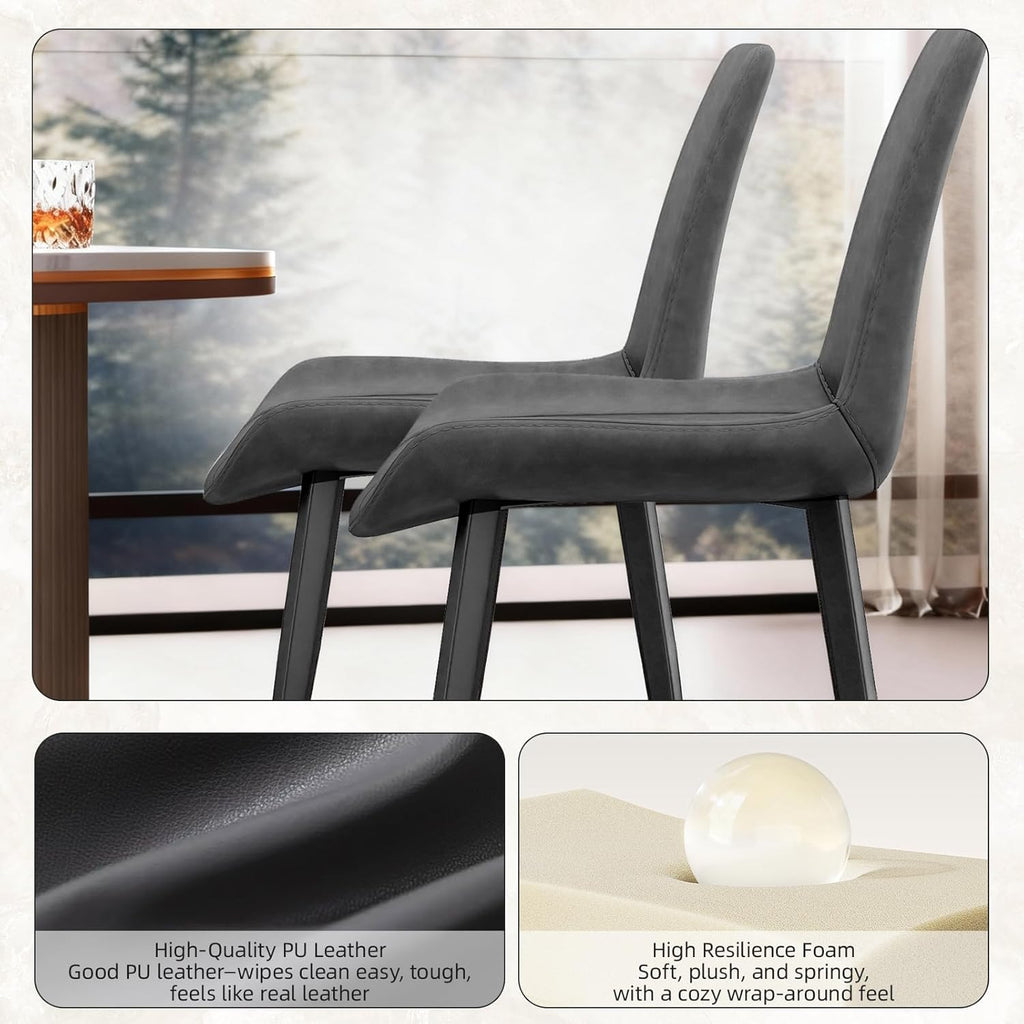 Dining Chairs Set of 2, Modern PU Leather Dining Room Chairs with Sturdy Metal Legs & Comfort Backrest for Living Room, Kitchen Nook, Coffee Shop, Bistro - Gray