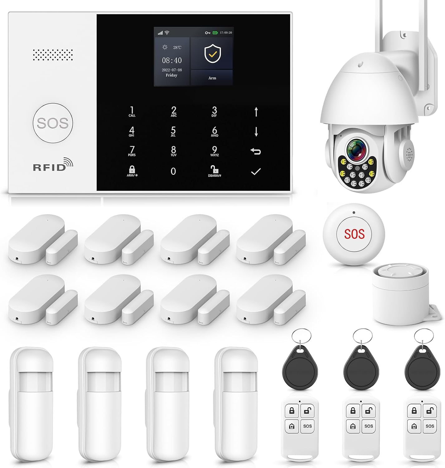 PGST Smart Home Security System,Wireless Home Alarm System with DIY Door Alarm Sensors,3MP HD Security Camera,4G GSM/Tuya App Instant Alerts,Work with Google and Alexa,No Monthly Fee