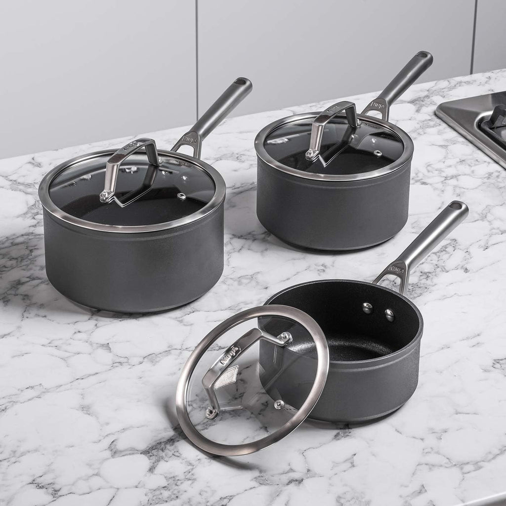Ninja Foodi ZEROSTICK 3-Piece Saucepan Set, Hard Anodized Aluminium, Non-Stick, Induction Compatible, Dishwasher Safe