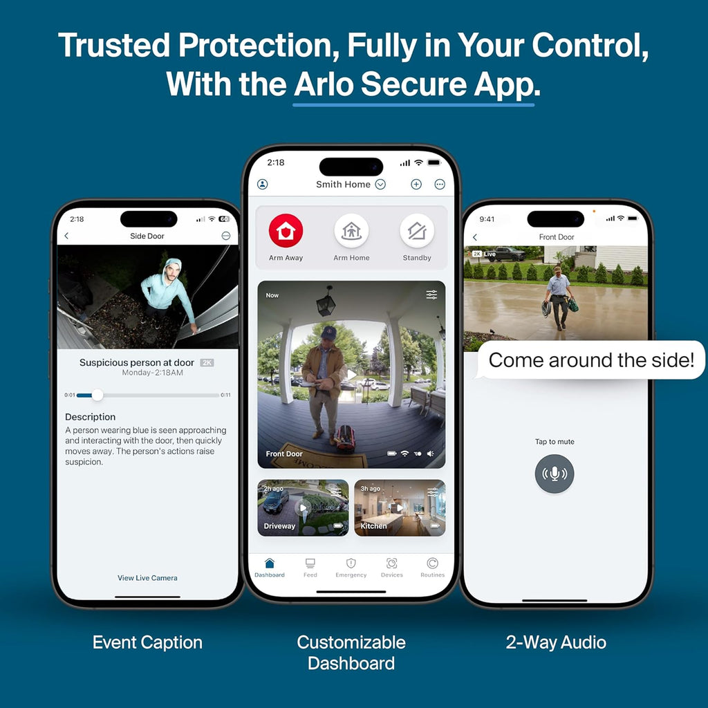 Arlo Pro Security Camera 2K HDR (6th Gen, 2025 Release) - Wireless Outdoor Camera, Rechargeable Removeable Battery, Emergency Response, 1-Month Trial of Secure Plan, 4 Cam, White, Motion Alert