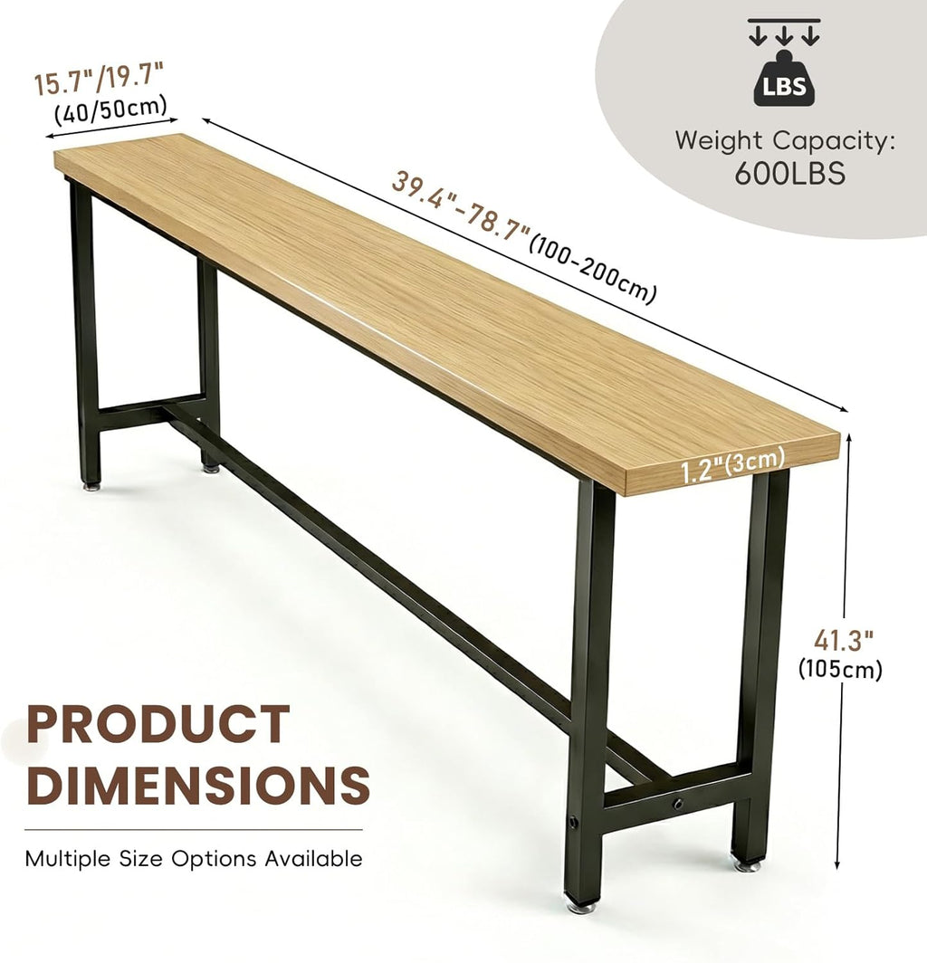 Bar Table Industrial Kitchen Dining Counter Height Table Rectangular High Top Pub Table with Sturdy Metal Legs for Small Space Living Room Coffee Shop