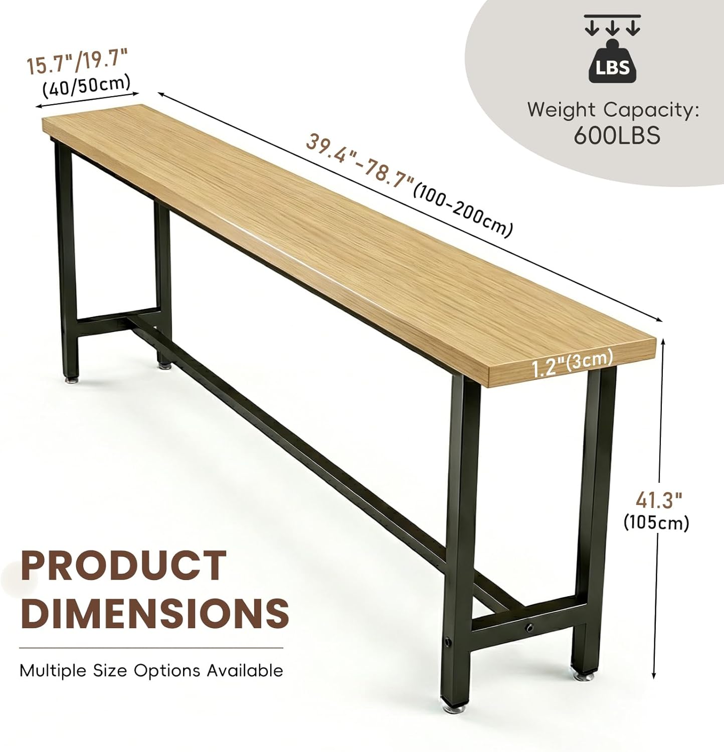 Bar Table Industrial Kitchen Dining Counter Height Table Rectangular High Top Pub Table with Sturdy Metal Legs for Small Space Living Room Coffee Shop