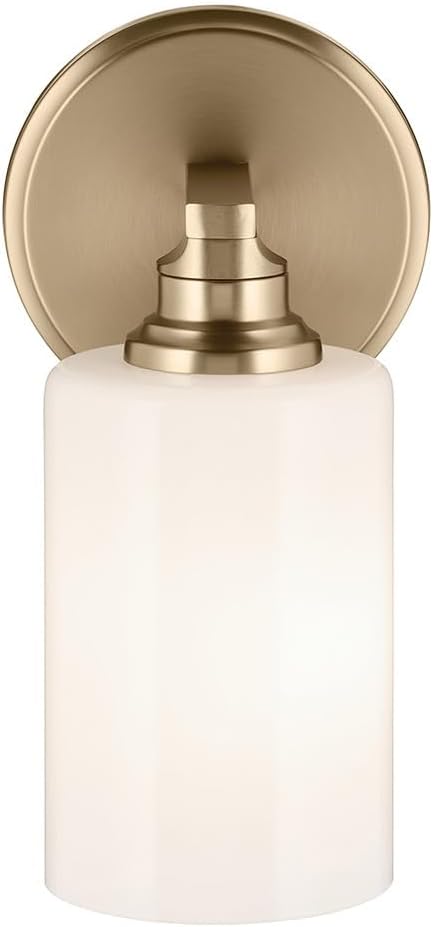 Kichler Gioe 5" 1-Light Wall Sconce Bathroom Vanity Light with Opal Glass in Champagne Bronze, Damp Rated for Powder Room, Kitchen, Hallway, Bedroom (5" W x 9.5" H), 55224CPZ