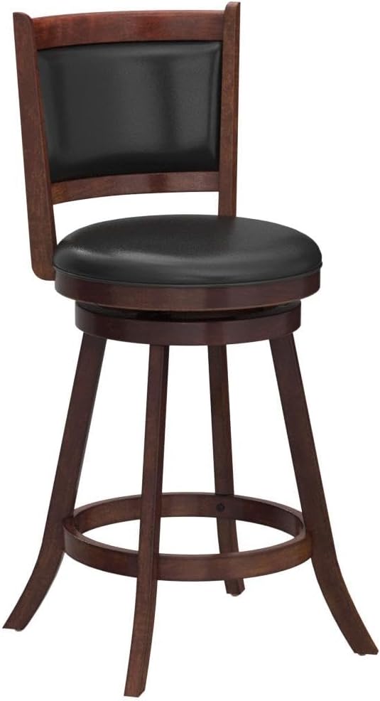 COSTWAY Bar Stools Set of 2, 360 Degree Swivel, Accent Wooden Swivel Seat Counter Height Bar Stool, Leather Upholstered Design, PVC Cushioned Seat, Perfect for Dining and Living Room (Height 24")