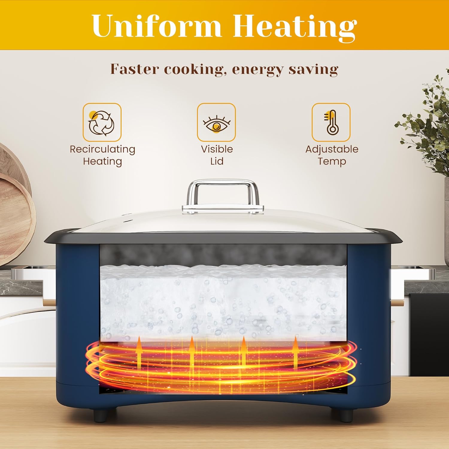 Sunvivi 8 Quart Slow Cooker Roaster Oven, 12 in 1 Programmable Multi-Cooker Food Warmer with Digital Timer, Temp Control, Removable Cast Aluminum Pot & Dishwasher-Safe Tempered Glass Lid, Blue