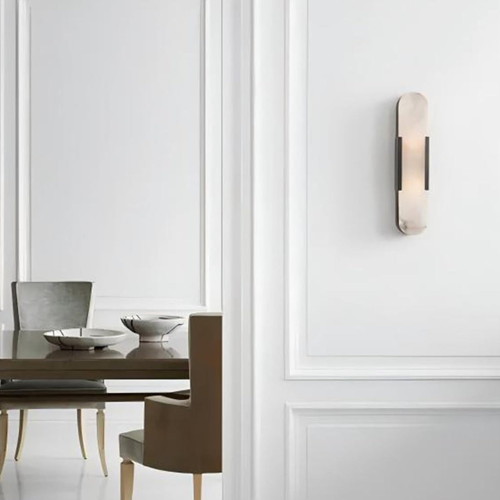 Black Modern Wall Sconces for Living Room, Alabaster Sconce Wall Light Fixtures Set of 2, Marble Sconce Lighting for Entryway Bathroom Bedroom