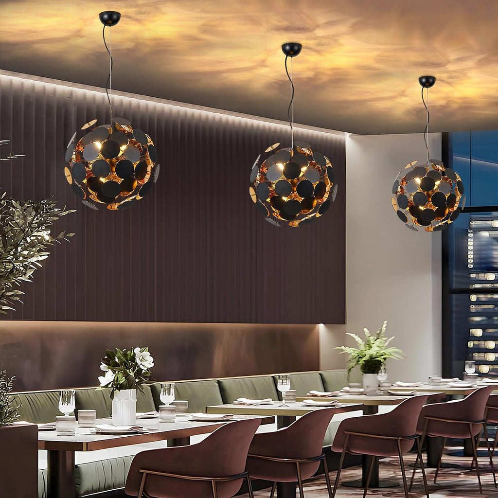 Art-Decor Modern Dandelion Chandeliers, Sputnik Firework Chandelier Light Fixture Pendant Lighting for Living Room Dining Room Bedroom Kitchen Shop, 6 Lights E12 Base, Black + Gold, ￠20”