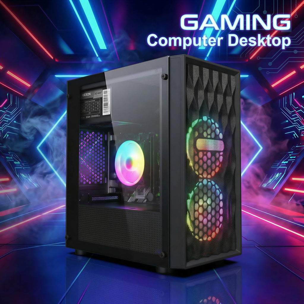STGAubron Gaming PC Computer Desktop, Intel Core i7 8th Gen up to 4.1GHz, Radeon RX 590 8G, 16G DDR4, 512G SSD, WiFi 6 & BT 5.2, RGB Fan x2, Windows 11 Home
