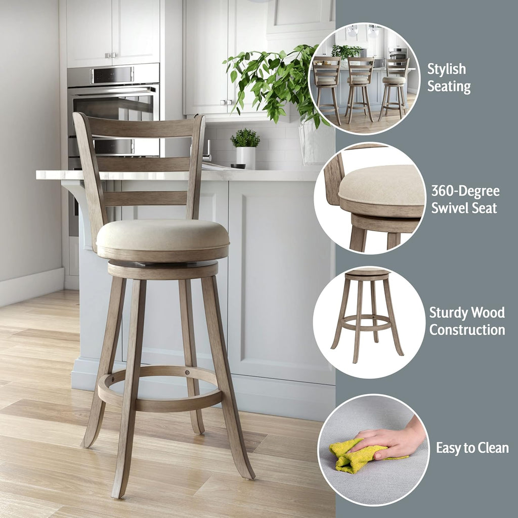 Hillsdale Laymon Modern Wood Bar Height Swivel Stool, Gray Brown