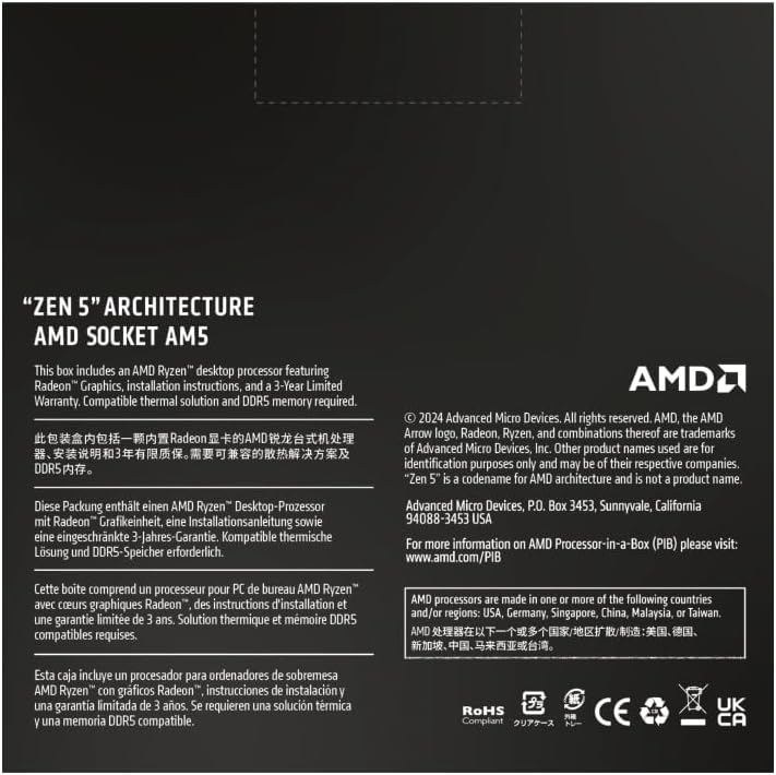 AMD Ryzen™ 7 9700X 8-Core, 16-Thread Unlocked Desktop Processor