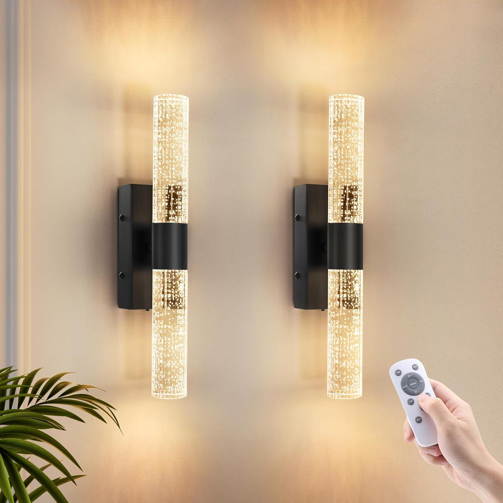 VOLISUN Battery Operated Wall Sconces Set of Two,Black Sconces Wall Decor Set of 2,Wireless Wall Sconces with Remote,Rechargeable Wall Light for Living Room,Bedroom,Bathroom,Vanity (15.3 inch)