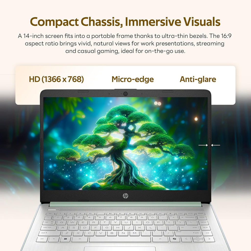 HP Stream 14" HD Laptop with AI Copilot, Intel Processor N150, 4GB RAM, 1.12TB Storage (128GB UFS + 1TB Docking Station Set), Intel Graphics, 1 Year Office 365, Wi-Fi 6, Win 11, Green
