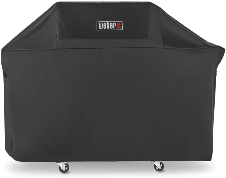 Weber Premium Outdoor Grill Cover – Water‑Resistant Weather‑Protective Grill Cover for Genesis 300 Series (3 Burners) Gas Grills, Durable Black Fabric with Secure Fastening Straps