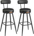VASAGLE EKHO Collection - Bar Stools Set of 2, Swivel Bar Height Bar Stools with Back, Synthetic Leather with Stitching, Mid-Century Modern, 30-Inch Tall Barstools for Kitchen Home Bar, Ink Black