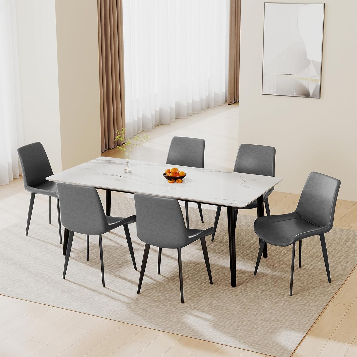 Dining Chairs Set of 2, Modern PU Leather Dining Room Chairs with Sturdy Metal Legs & Comfort Backrest for Living Room, Kitchen Nook, Coffee Shop, Bistro - Gray