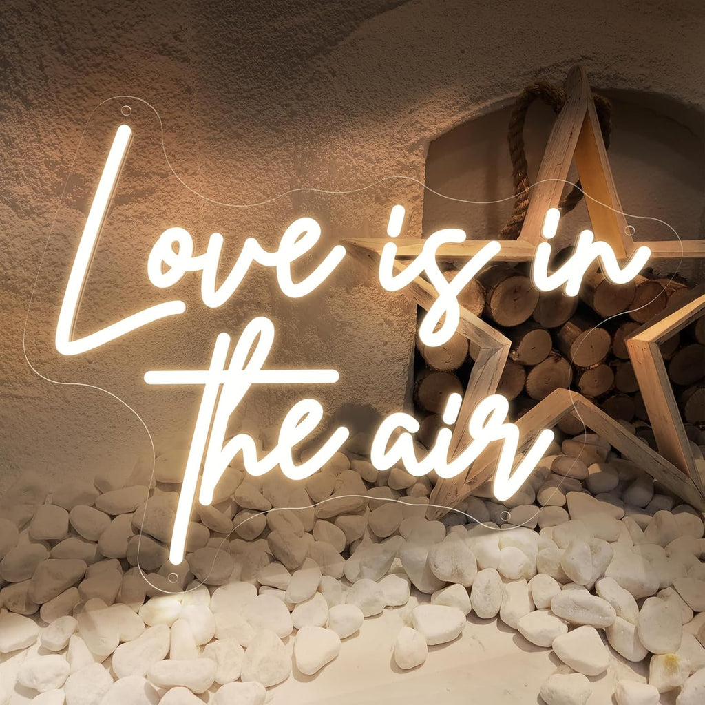 Love is in The Air Neon Sign Spa Beauty Room Brows Lashed Salon Studio LED Wall Art Decor For Business Stores Logo Barber Shops Led Indoor Custom Neon Lights Adapter Powered Warm White 65×49 CM