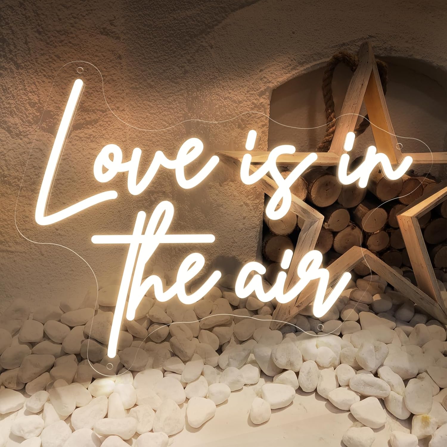 Love is in The Air Neon Sign Spa Beauty Room Brows Lashed Salon Studio LED Wall Art Decor For Business Stores Logo Barber Shops Led Indoor Custom Neon Lights Adapter Powered Warm White 65×49 CM
