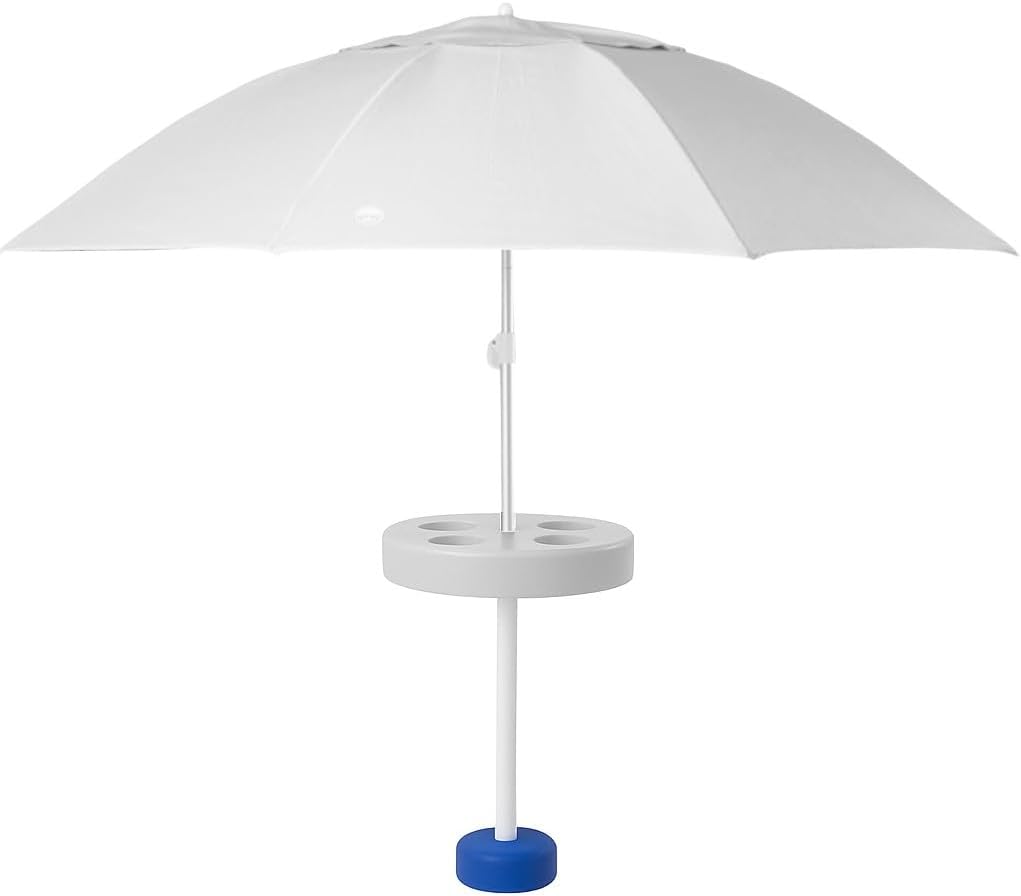 Pool Buoy Floating Pool Umbrella – 5'-7" Premium UV Shade Umbrella with Weighted Base & 5 Cup Holders – Luxury Portable Sun Protection for Pools, Lakes & Hot Tubs – No-Tool Setup