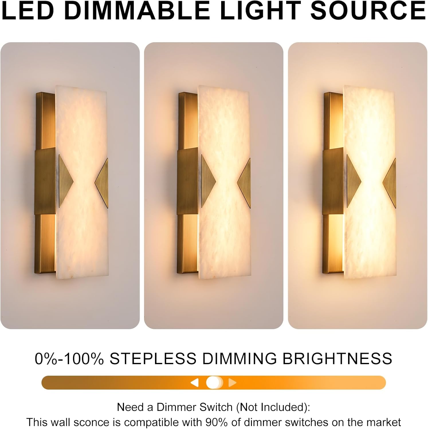 Alabaster Wall Sconces Set of 2,14.2in Modern Natural Marble Vanity Light, Hardwired Brass Gold Wall Sconces Lighting for Living Room,Bedroom,Indoor LED Alabaster Sconces for Bathroom Mirror,Hallway