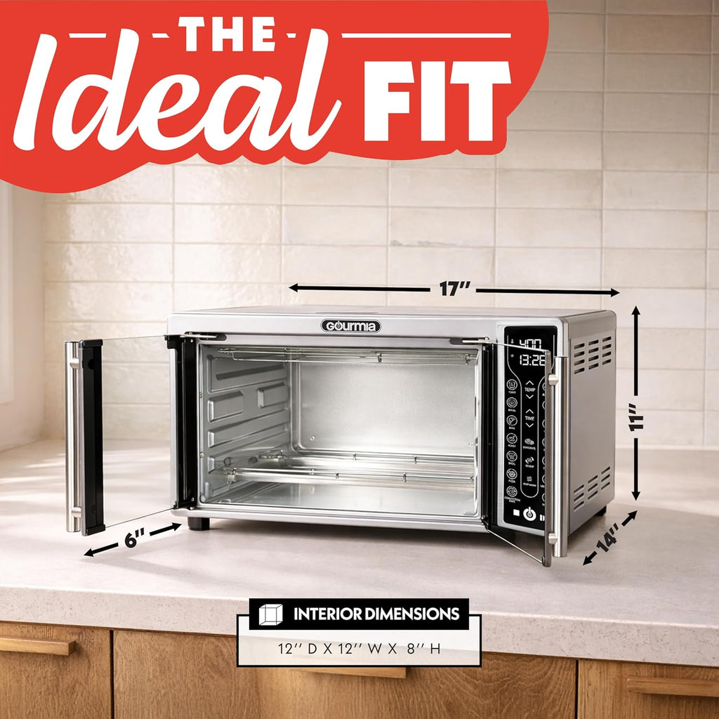 Gourmia French Door Air Fryer Toaster Oven – 6-Slice Capacity, FryForce 360°, Digital Display with 17 Cooking Presets, Stainless Steel