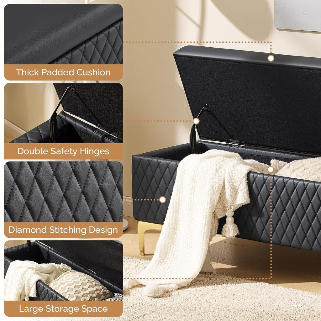 OmySalon Waiting Room Bench with Storage, Faux Leather Office Guest Chair Lobby Seating, Reception Furniture for Small Salon Barbershop Conference Business